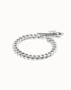 Pulsera de cadena bañada en plata de ley con cristal negro
