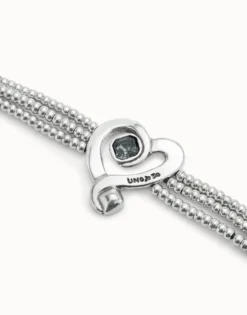 Pulsera de cuentas con corazón bañado en plata de ley con cristal negro