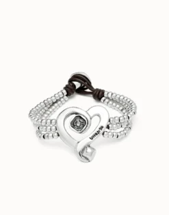 Pulsera de cuentas con corazón bañado en plata de ley con cristal negro