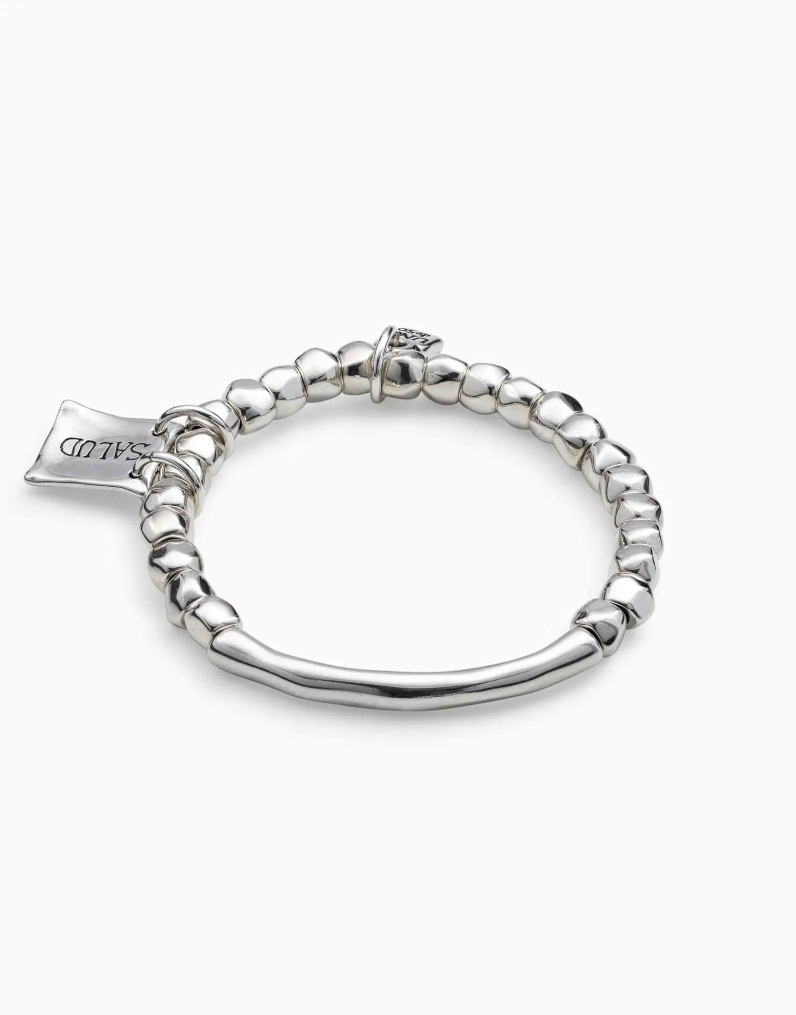 Pulsera de cuentas y pieza tubular de bañada en plata