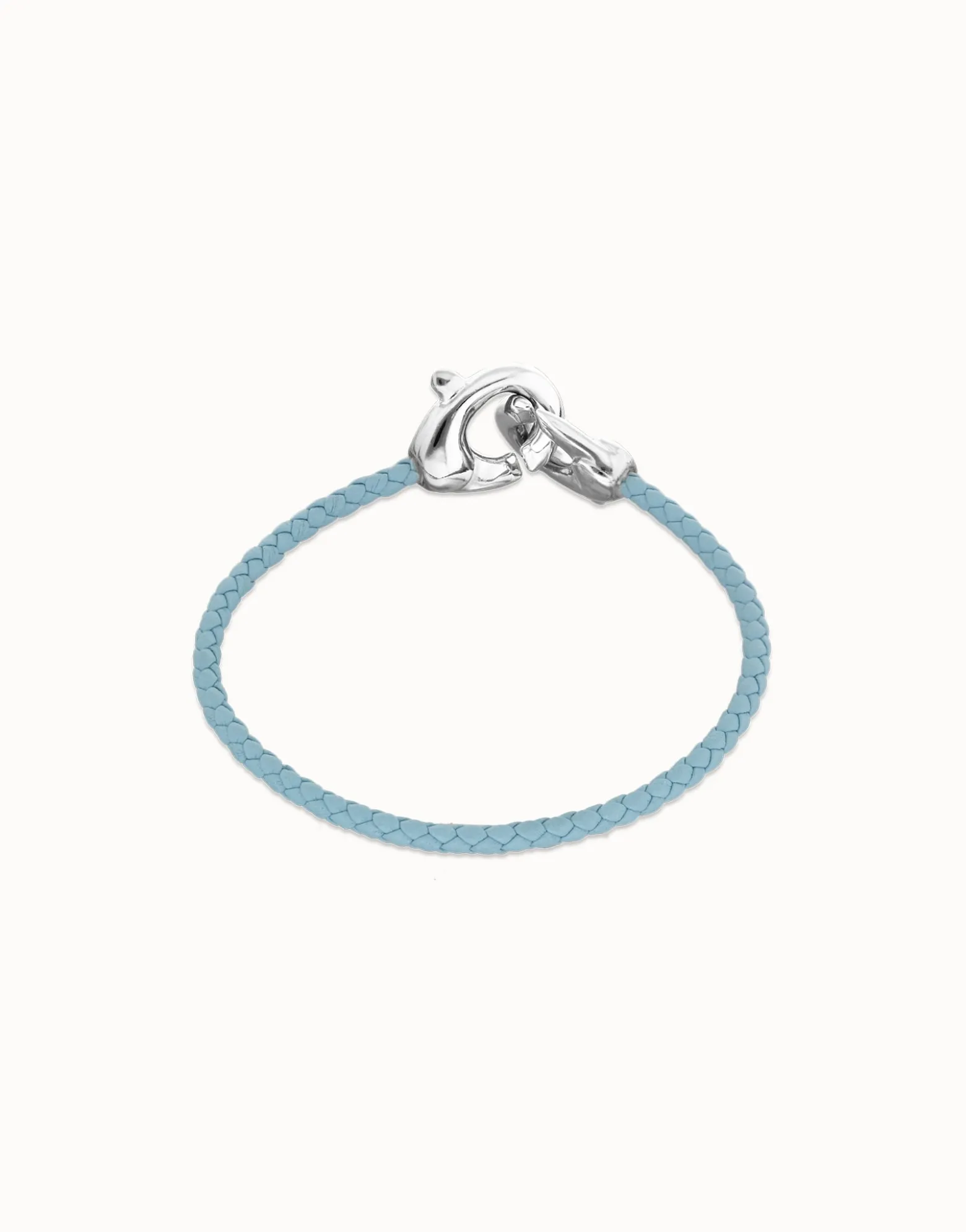 Pulsera de cuero azul con mosquetón entrelazado en plata