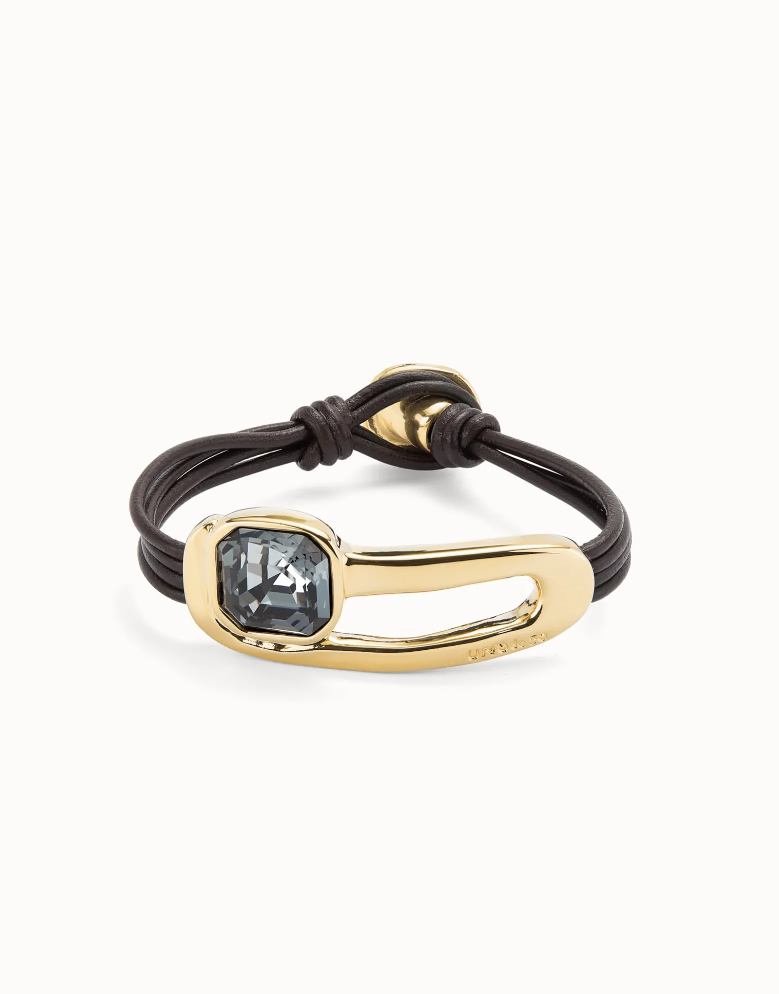 Pulsera de cuero bañada en oro 18k y cristal facetado negro