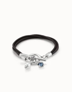 Pulsera de cuero bañada en plata de ley con charms