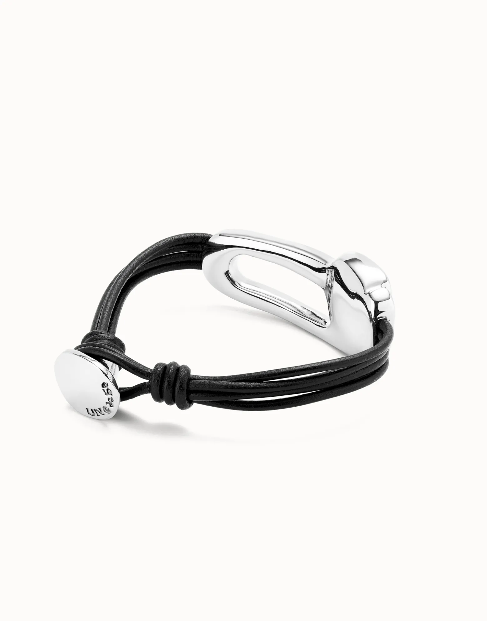 Pulsera de cuero bañada en plata de ley y cristal facetado negro