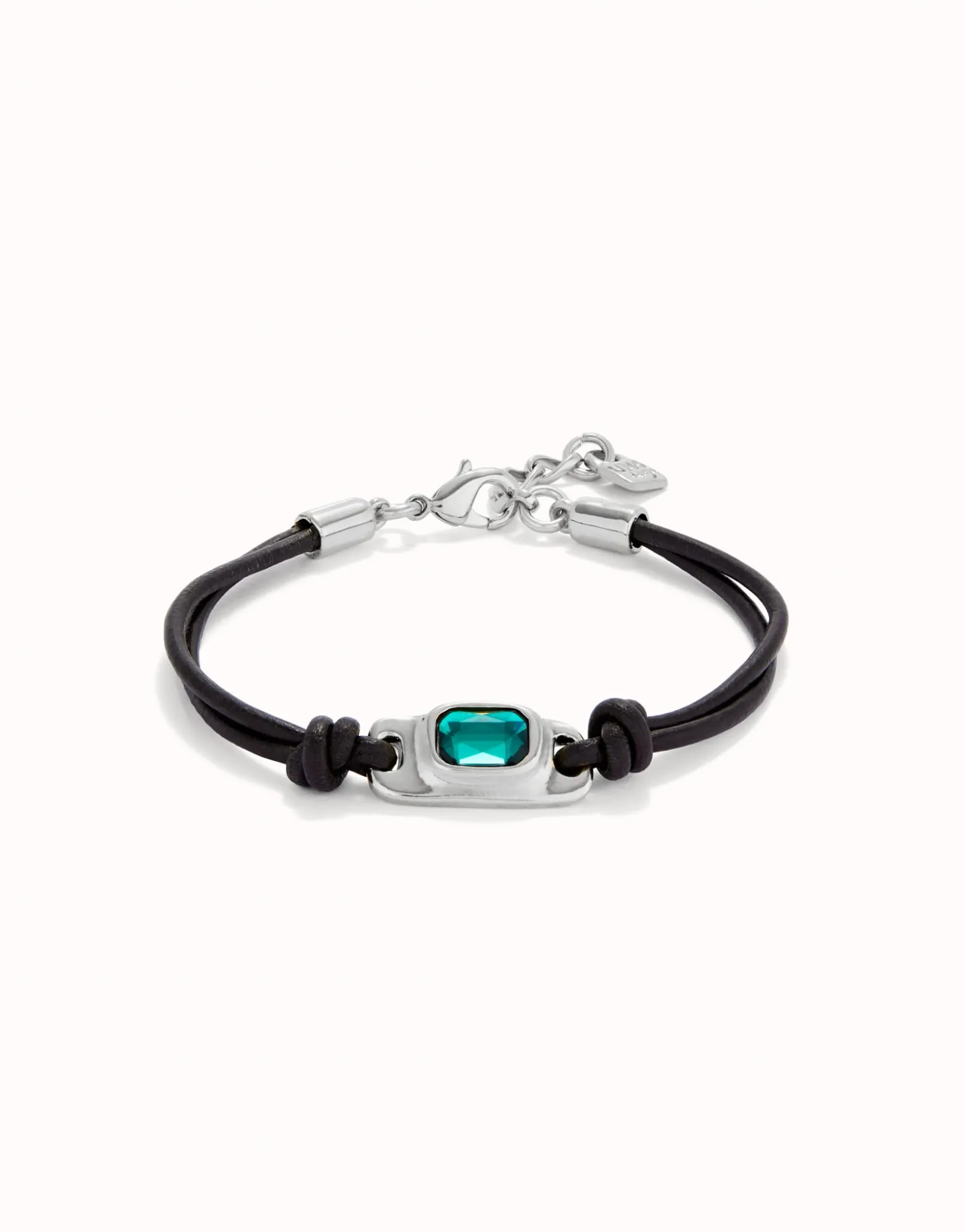 Pulsera de cuero bañada en plata de ley con cristal verde