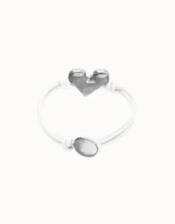 Pulsera de cuero blanco con detalle de corazón bañado en plata de ley