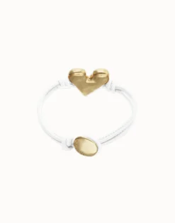 Pulsera de cuero blanco con detalle de corazón bañado en oro 18k