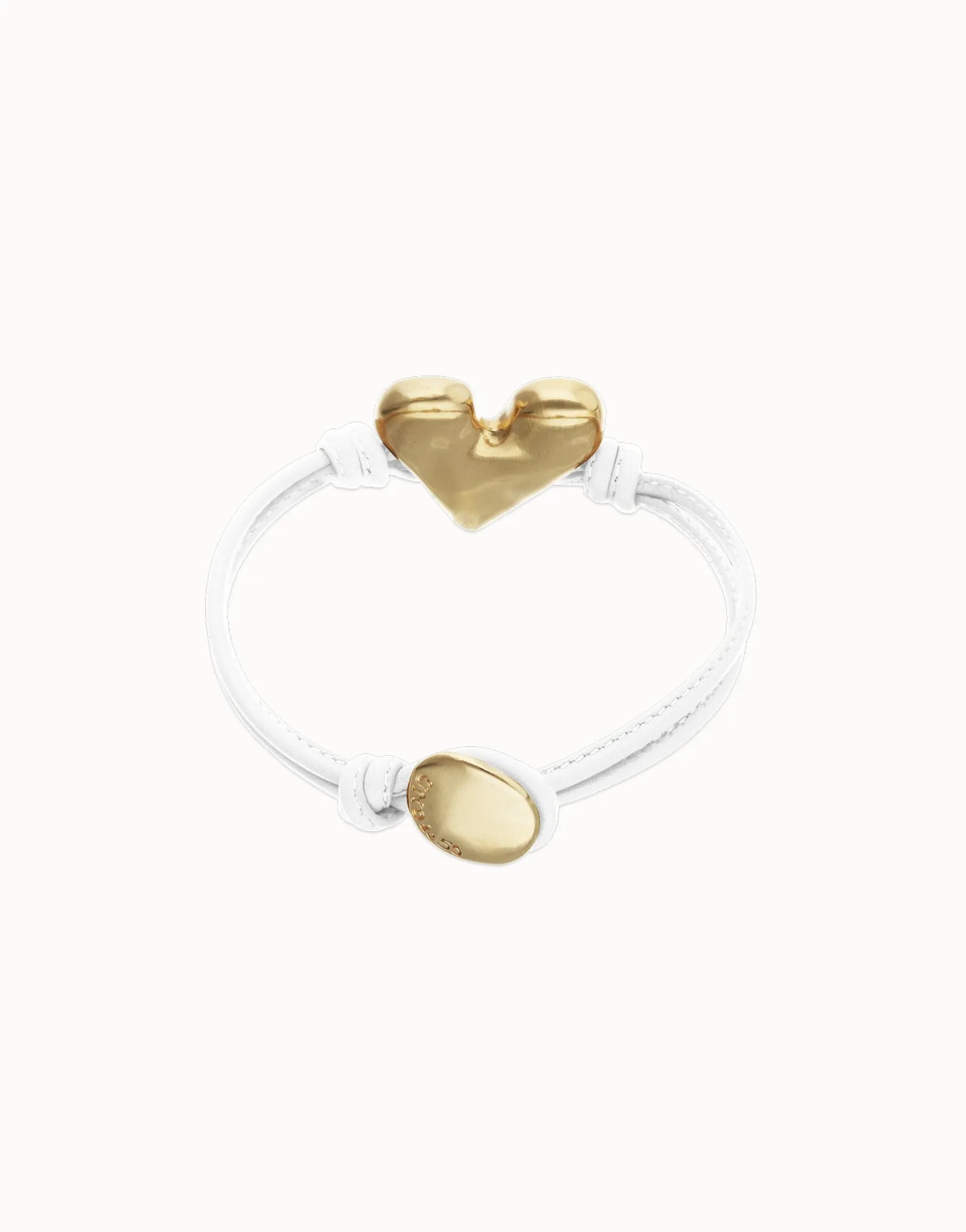 Pulsera de cuero blanco con detalle de corazón bañado en oro 18k