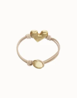 Pulsera de cuero camel con detalle de corazón bañado en oro 18k