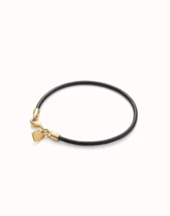 Pulsera de cuero cierre bañado en oro de 18k.