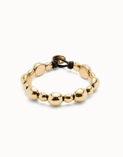 Pulsera de cuero con cuentas bañadas en oro 18k