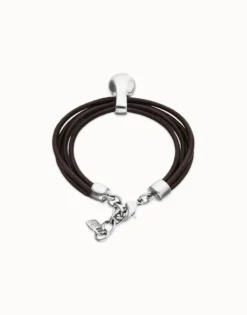 Pulsera de cuero con esfera bañada en plata de ley