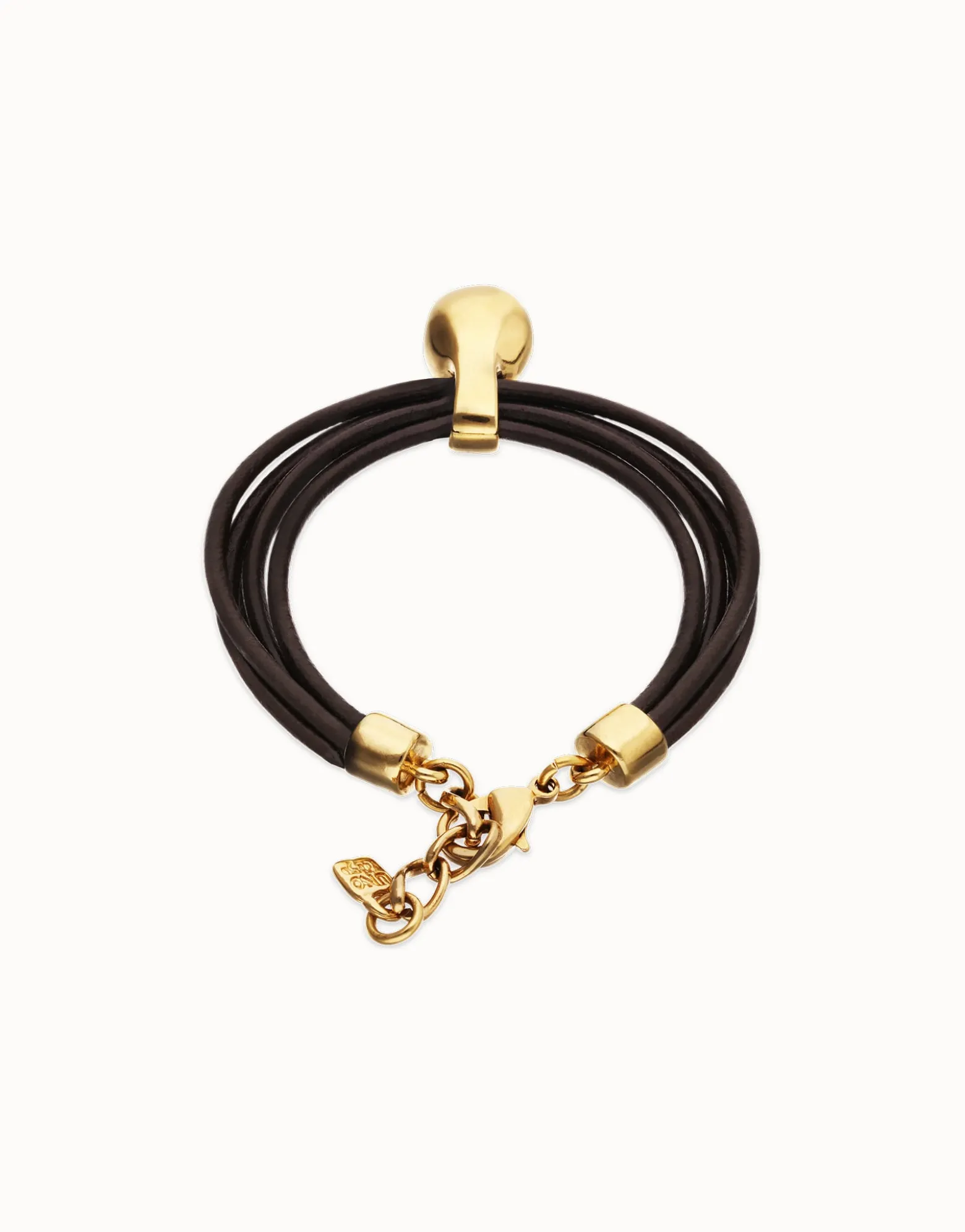 Pulsera de cuero con esfera bañada en oro 18k