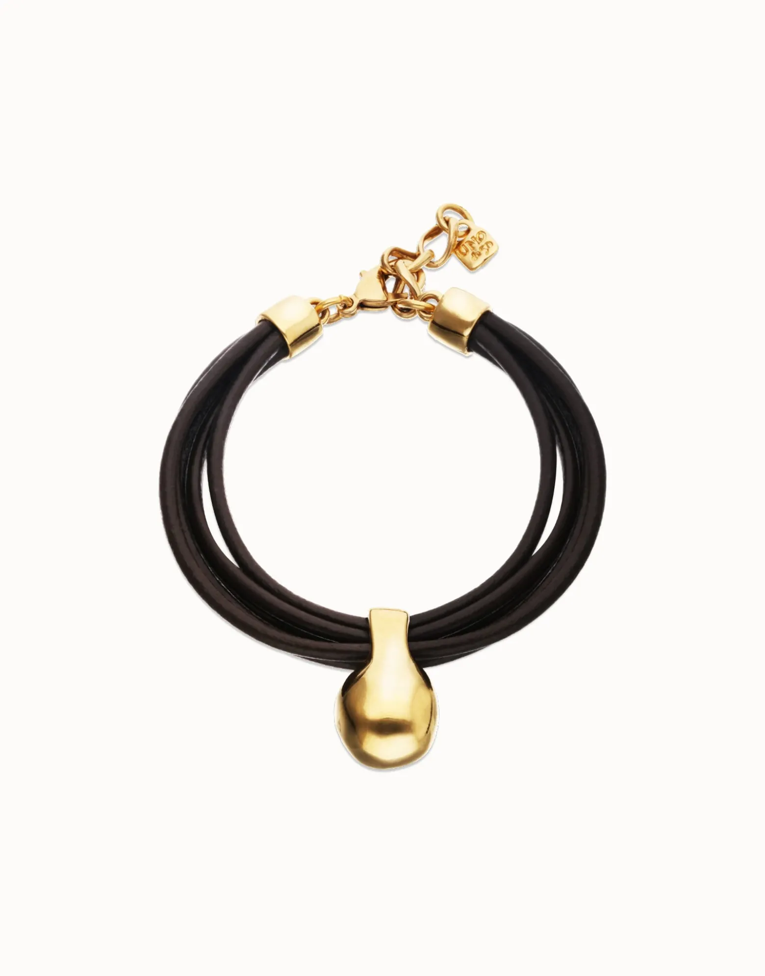 Pulsera de cuero con esfera bañada en oro 18k