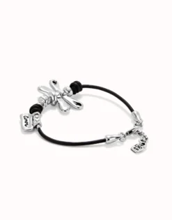 Pulsera de cuero con libélula bañado en plata de ley
