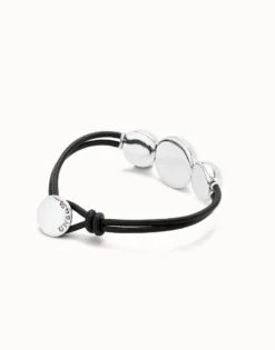Pulsera de cuero con tres bolas grandes bañadas en plata de ley