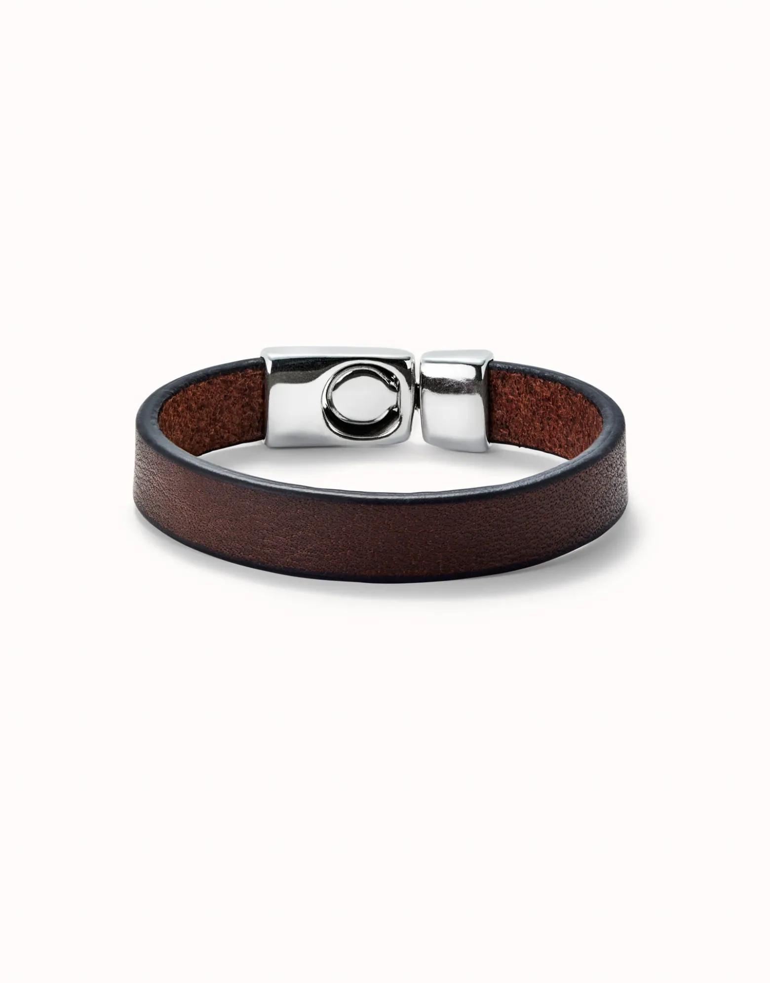 Pulsera de cuero marrón lisa bañada en plata de ley