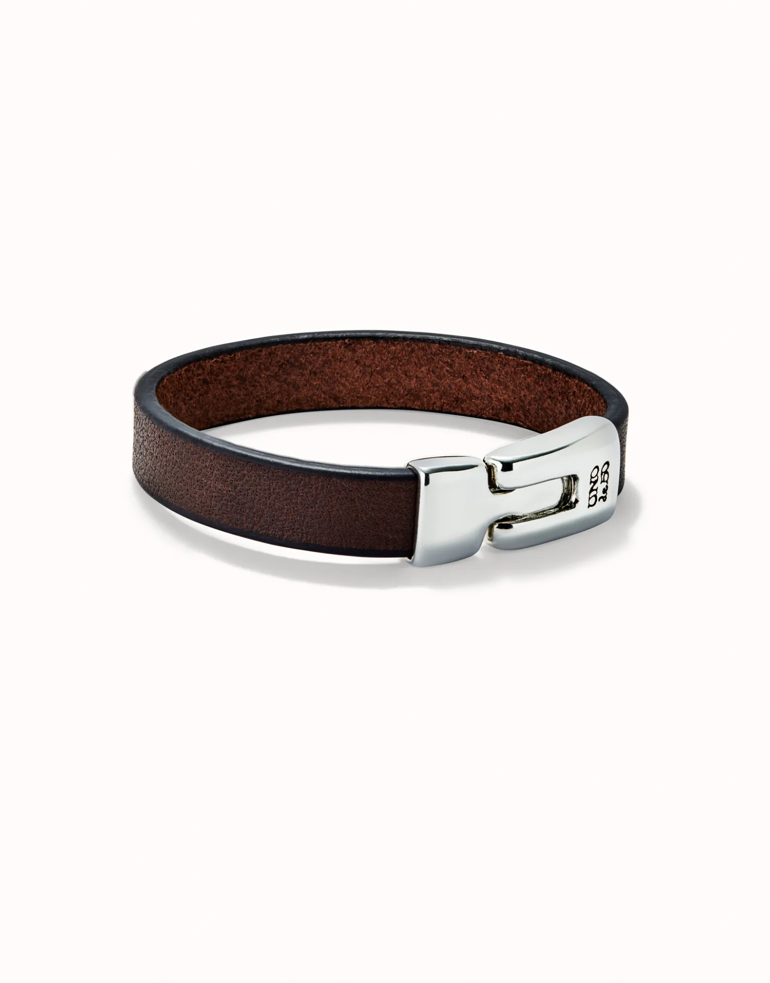 Pulsera de cuero marrón lisa bañada en plata de ley