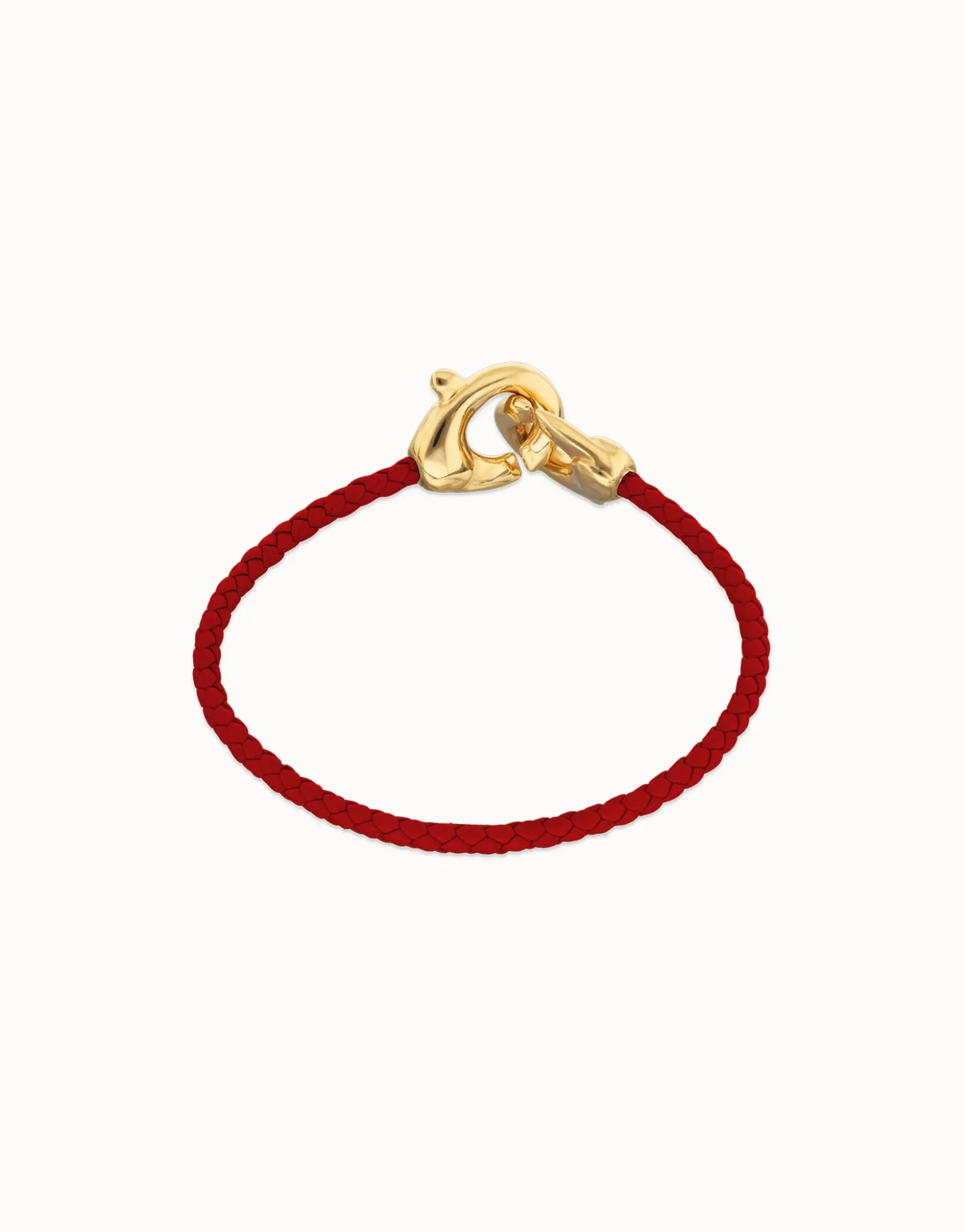 Pulsera de cuero rojo con mosquetón entrelazado en oro