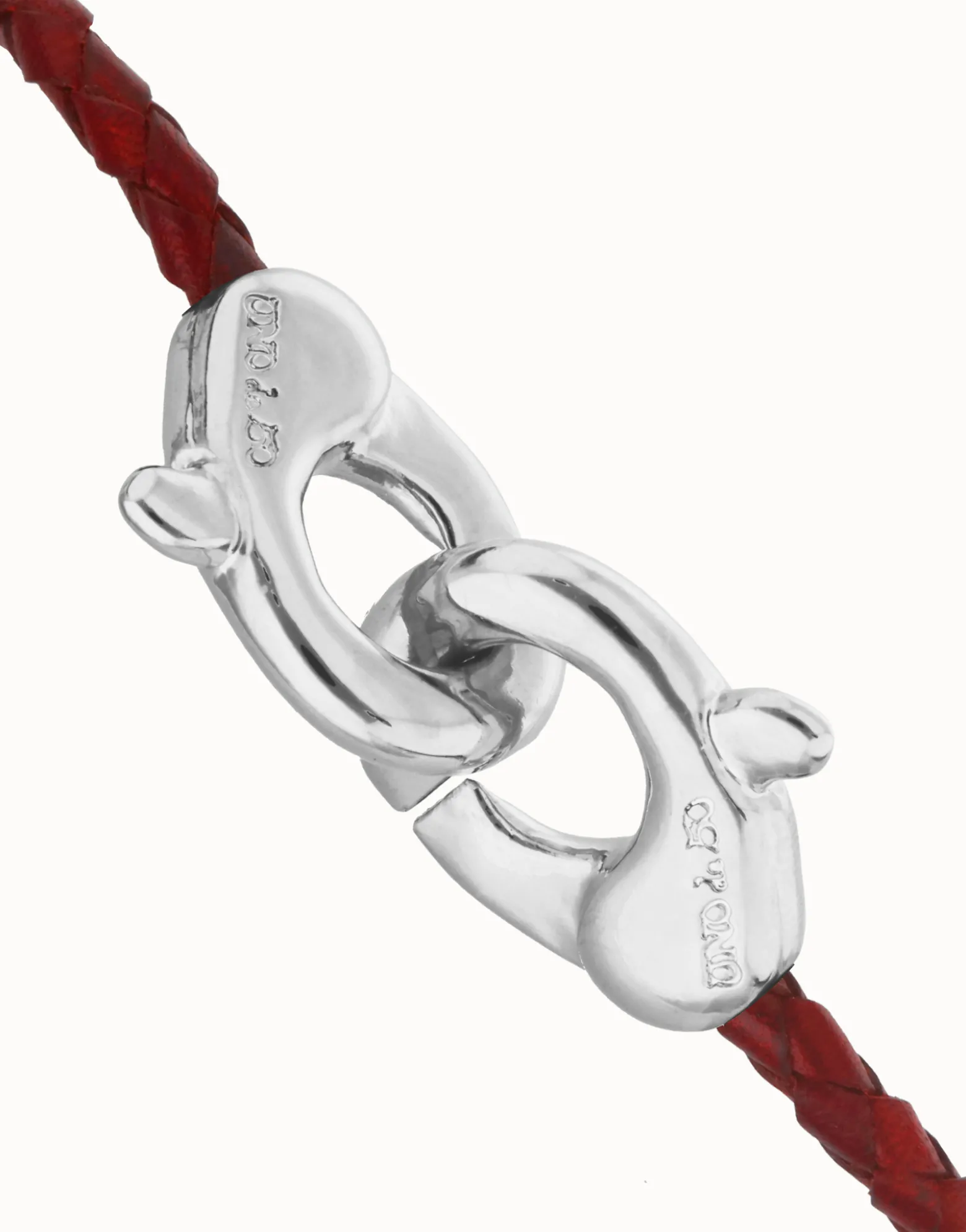 Pulsera de cuero rojo con mosquetón entrelazado