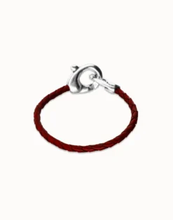 Pulsera de cuero rojo con mosquetón entrelazado