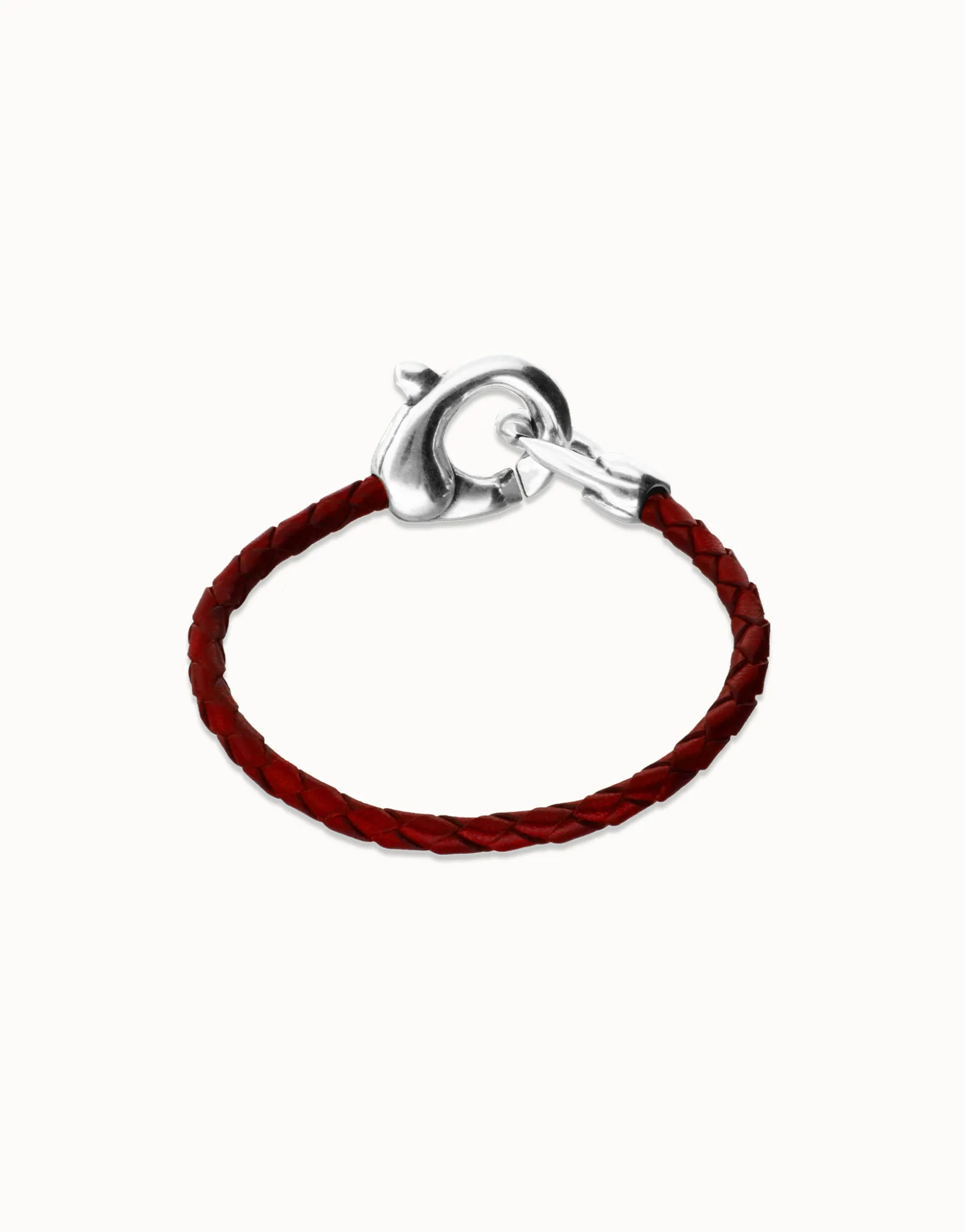 Pulsera de cuero rojo con mosquetón entrelazado