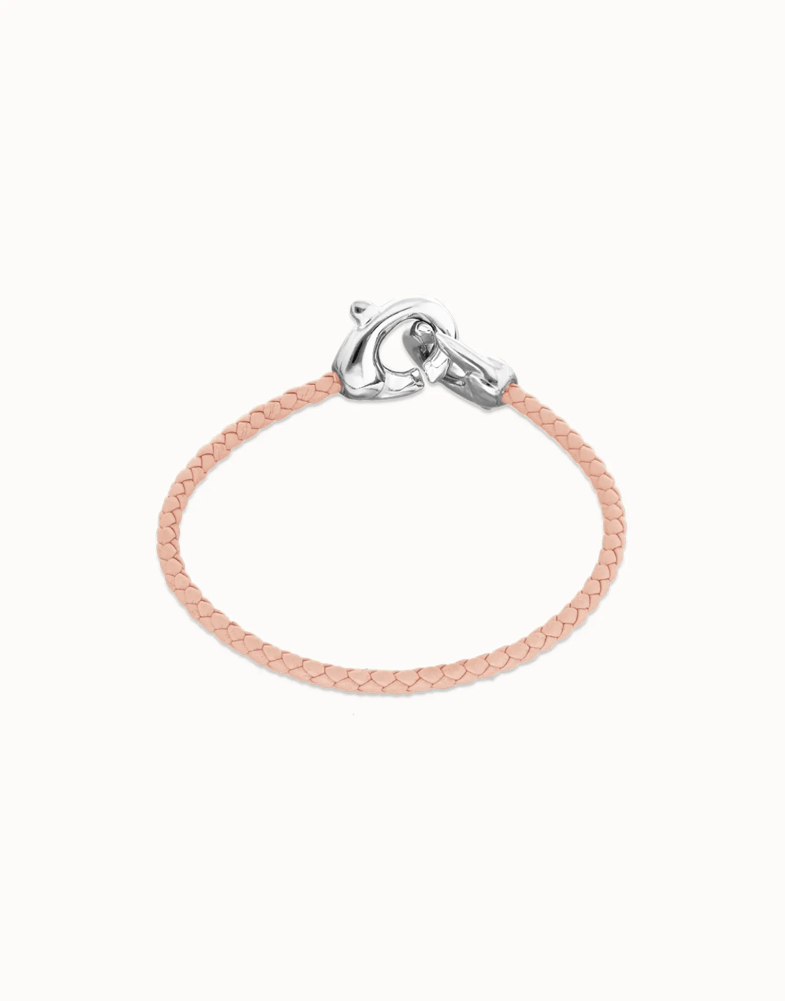 Pulsera de cuero rosa con mosquetón entrelazado en plata