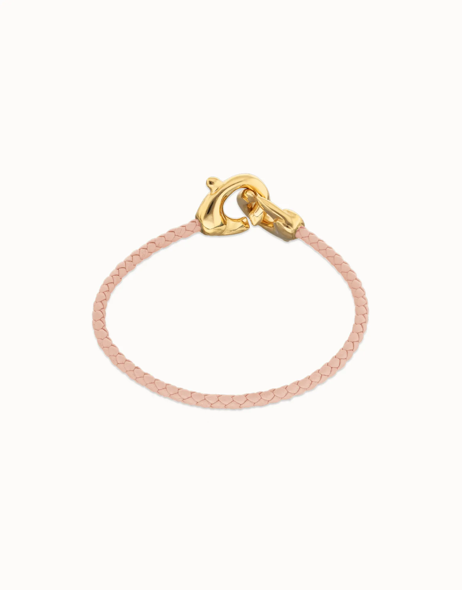 Pulsera de cuero rosa con mosquetón entrelazado en oro