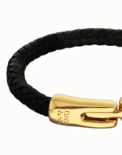 Pulsera de cuero trenzada con cierre dorado