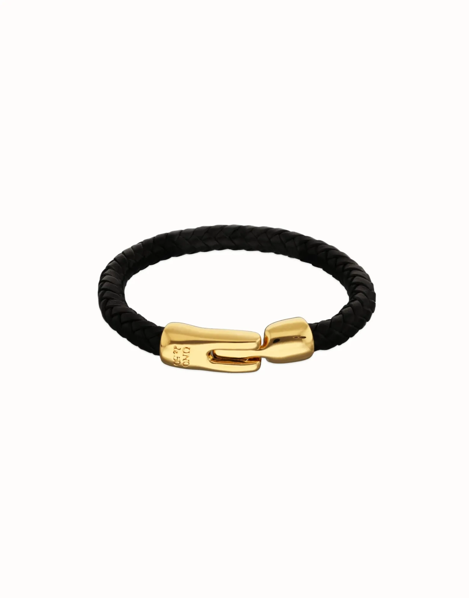 Pulsera de cuero trenzada con cierre dorado