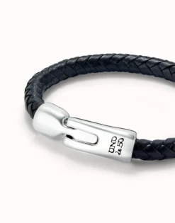 Pulsera de cuero tubular, trenzada con cierre bañado en plata de ley