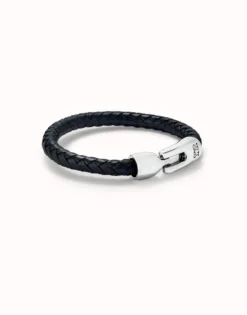 Pulsera de cuero tubular, trenzada con cierre bañado en plata de ley
