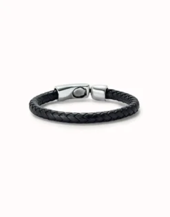 Pulsera de cuero tubular, trenzada con cierre bañado en plata de ley