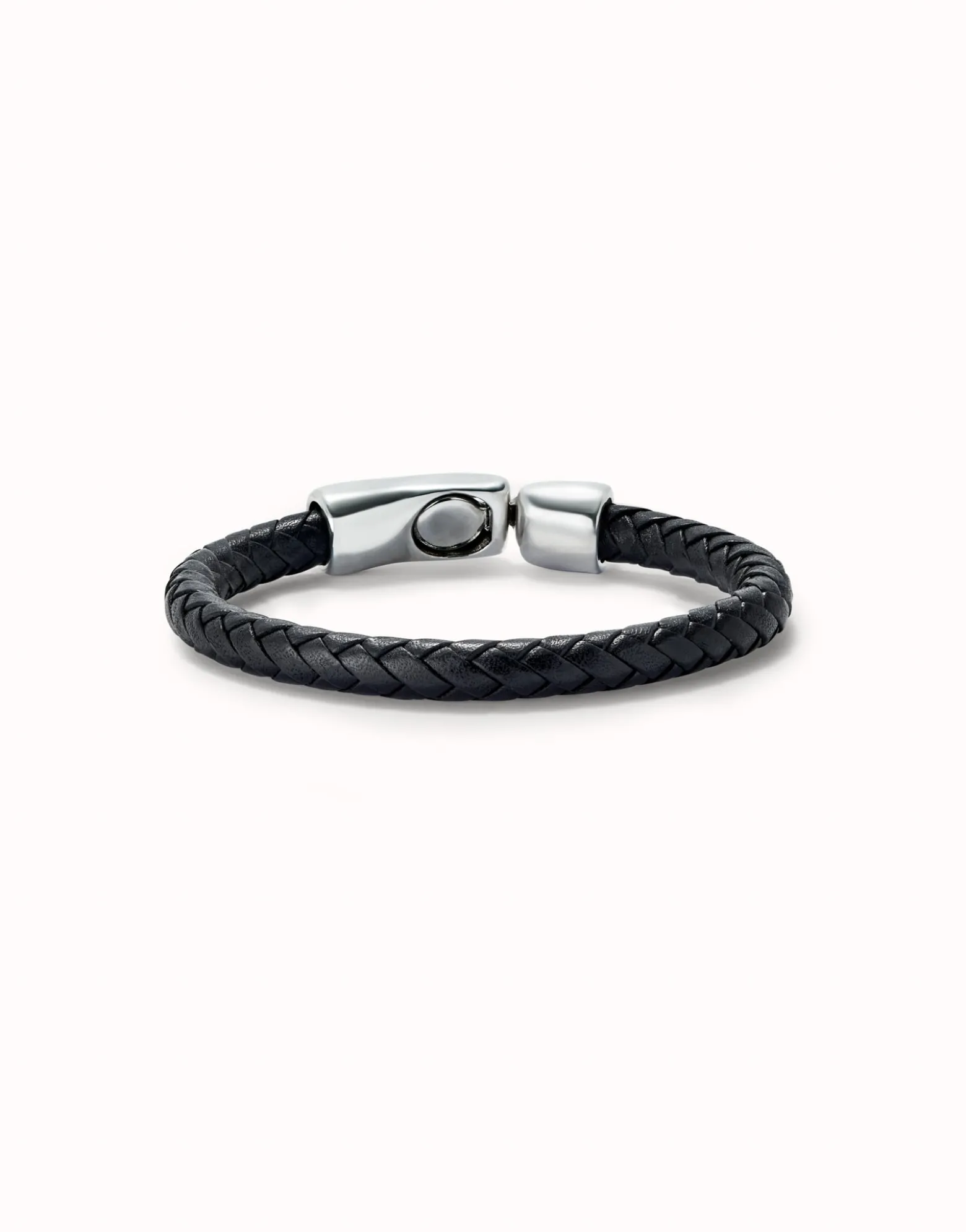 Pulsera de cuero tubular, trenzada con cierre bañado en plata de ley