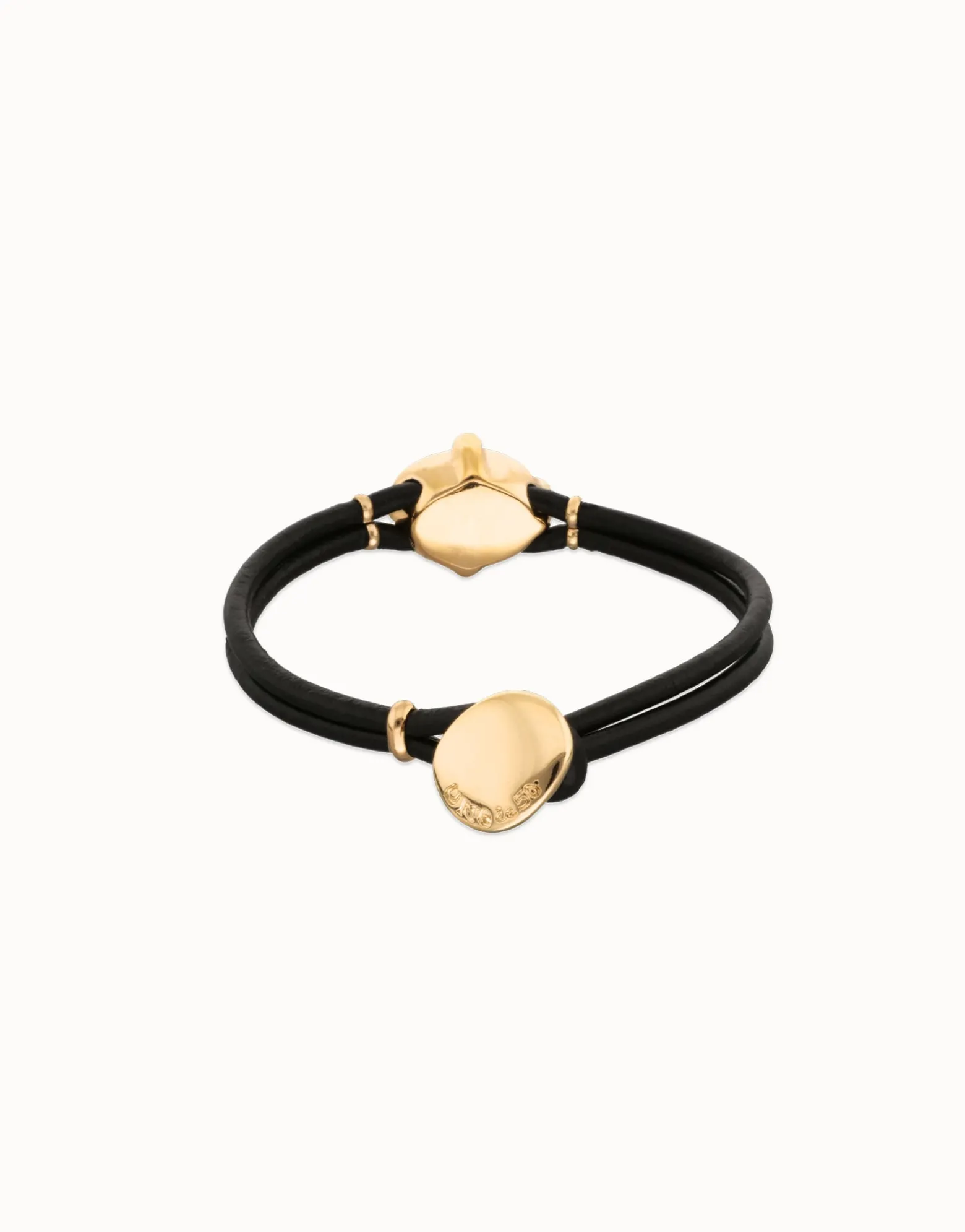 Pulsera de cuero y baño en 18k con cristal facetado ovalado negro