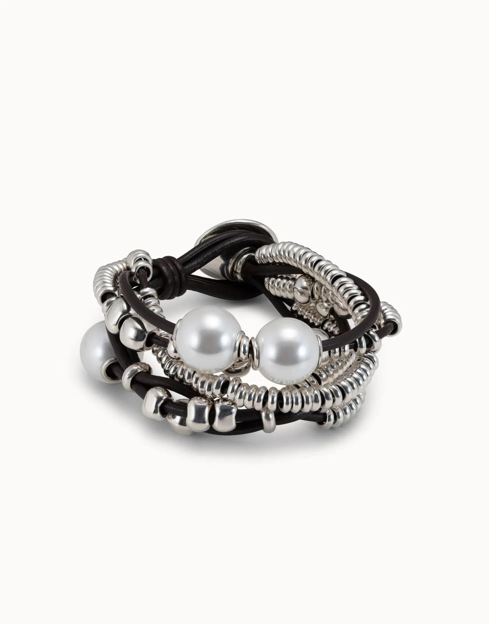 Pulsera de cuero y baño en plata de ley