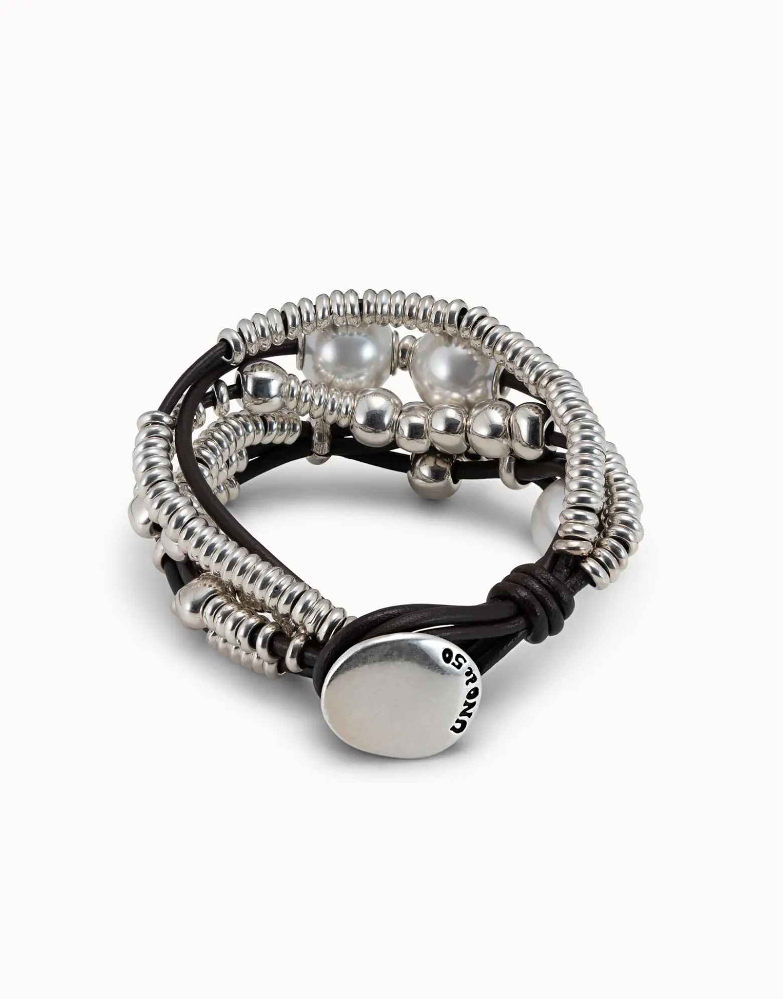 Pulsera de cuero y baño en plata de ley