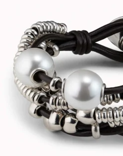 Pulsera de cuero y baño en plata de ley