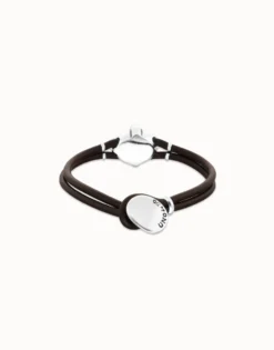 Pulsera de cuero y baño en plata con cristal facetado ovalado azul