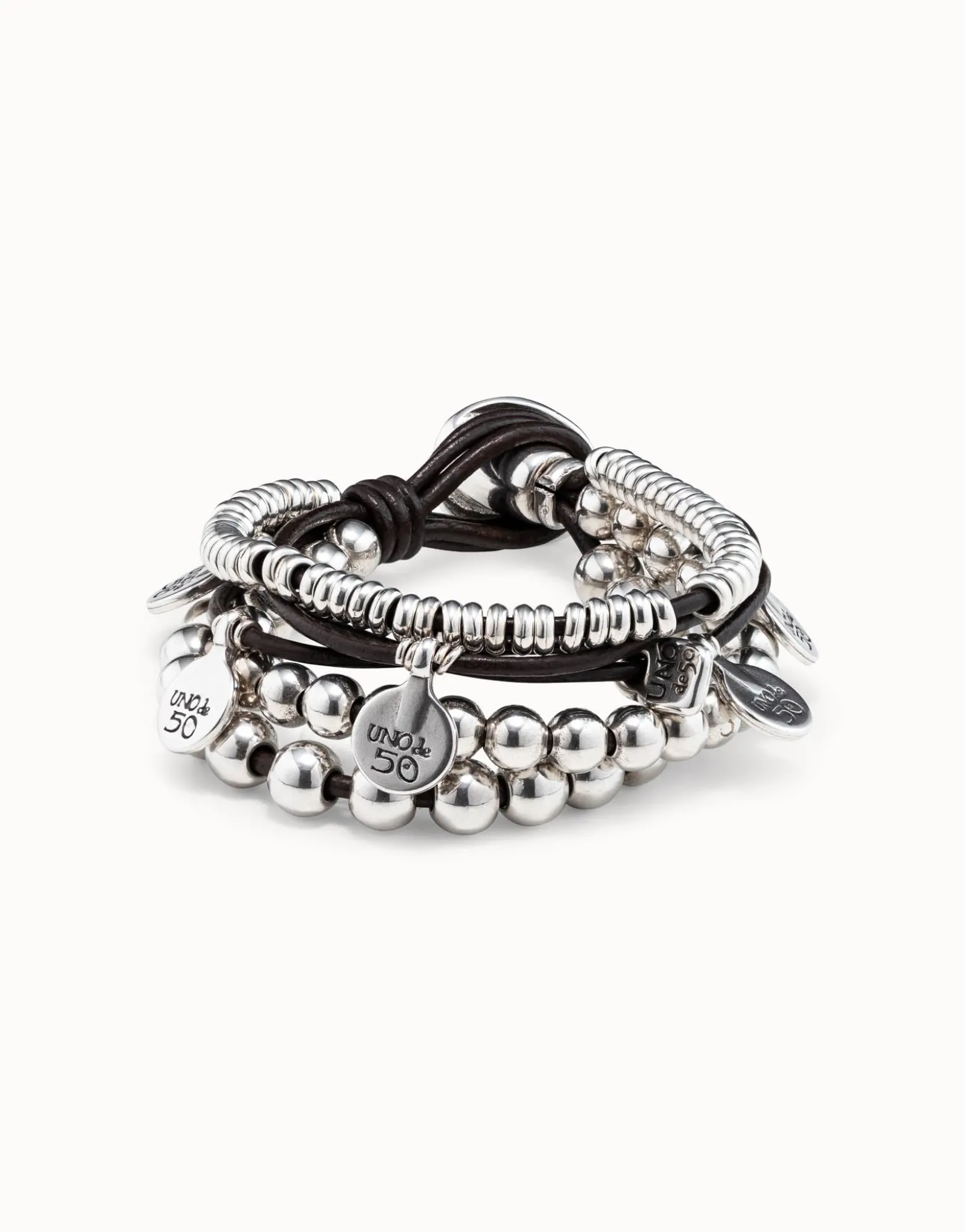 Pulsera de cuero y baño en plata de ley