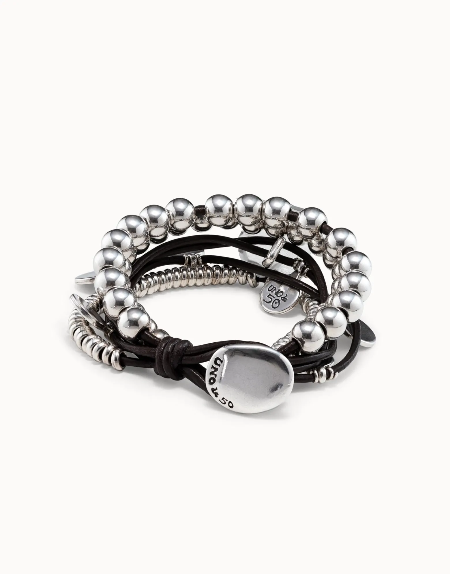 Pulsera de cuero y baño en plata de ley