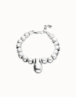 Pulsera de esferas medianas bañadas en plata de ley y esfera grande