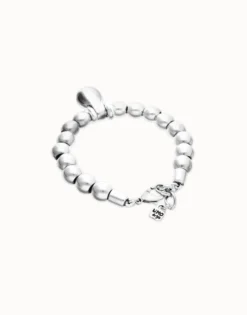 Pulsera de esferas medianas bañadas en plata de ley y esfera grande