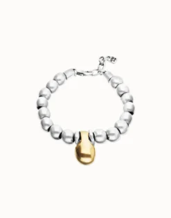 Pulsera de esferas medianas combinando baño en oro y en plata