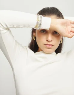 Pulsera de eslabones bañada en plata de ley con piezas cilíndricas