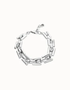Pulsera de eslabones bañada en plata de ley con piezas cilíndricas
