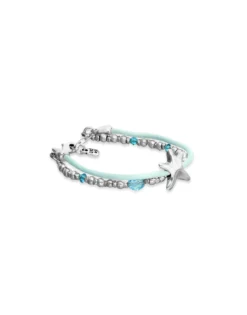 Pulsera de hilo de seda color turquesa bañada en plata con estrella de mar