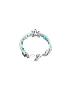 Pulsera de hilo de seda color turquesa bañada en plata con estrella de mar
