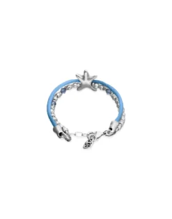 Pulsera de hilo de seda en color azul bañada en plata con estrella de mar