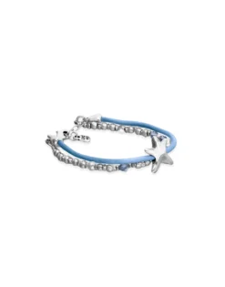 Pulsera de hilo de seda en color azul bañada en plata con estrella de mar
